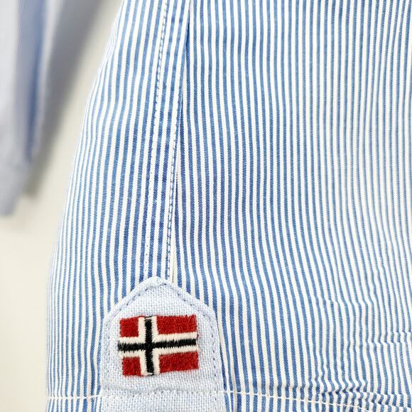 NAPAPIJRI Geographic Urban Fit Blue & White Striped Button-Up Shirt Men's Sz XL - Picture 4 of 10